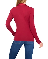 CeCe Women's Woven-Collar Knit Long-Sleeve Top