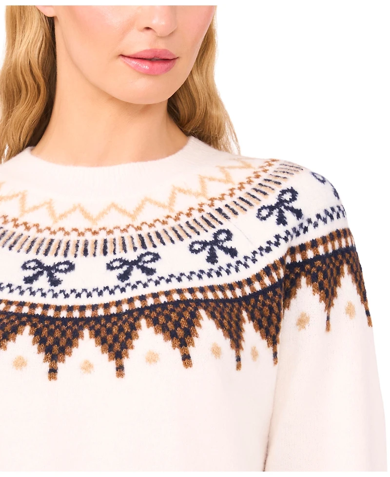 CeCe Women's Ribbon Fair Isle Crewneck Sweater