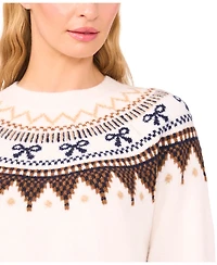 CeCe Women's Ribbon Fair Isle Crewneck Sweater