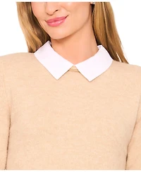 CeCe Women's Two-Fer Collared Pocket Detail Sweater