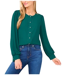 CeCe Women's Long Sleeve Button Down Blouse