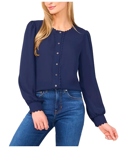 CeCe Women's Long Sleeve Button Down Blouse