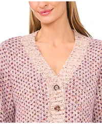 CeCe Women's Tuck Stitch Long Sleeve Cardigan Sweater