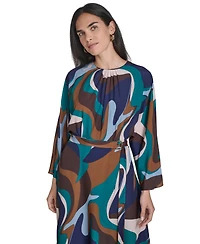 Jessica Howard Petite Crewneck Belted Handkerchief Hem Midi Dress