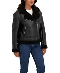 Sebby Collection Women's Assymetrical Moto Faux Shearling Jacket
