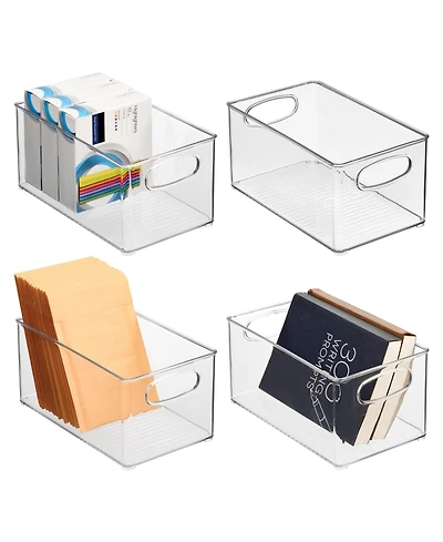 mDesign Plastic Home Office Storage Organizer Bin with Handles - 4 Pack - Clear