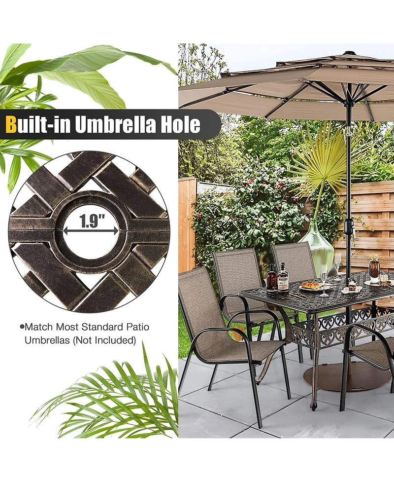 Costway 59'' Outdoor Dining Table All-Weather Cast Aluminum Umbrella Hole 6 Person