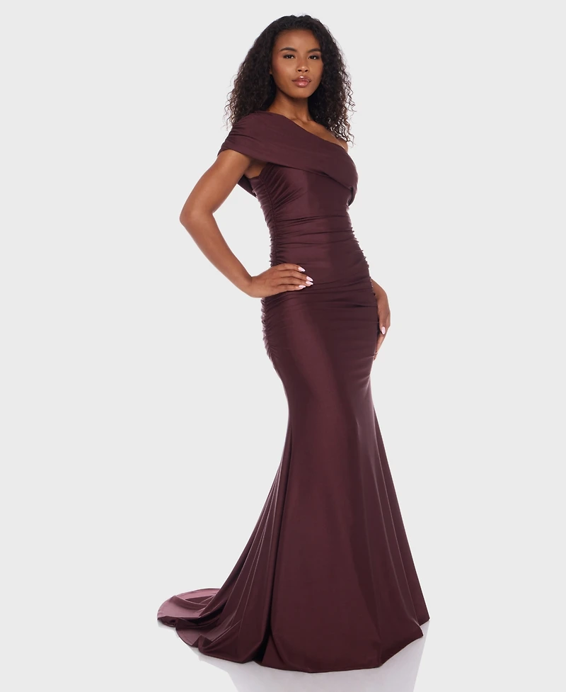 B Darlin Juniors' One-Shoulder Draped Floor-Sweeping Gown