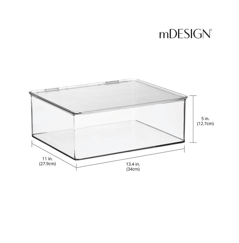 mDesign Plastic Stackable Playroom/Game Box with Hinged Lid, Set of 6, Clear