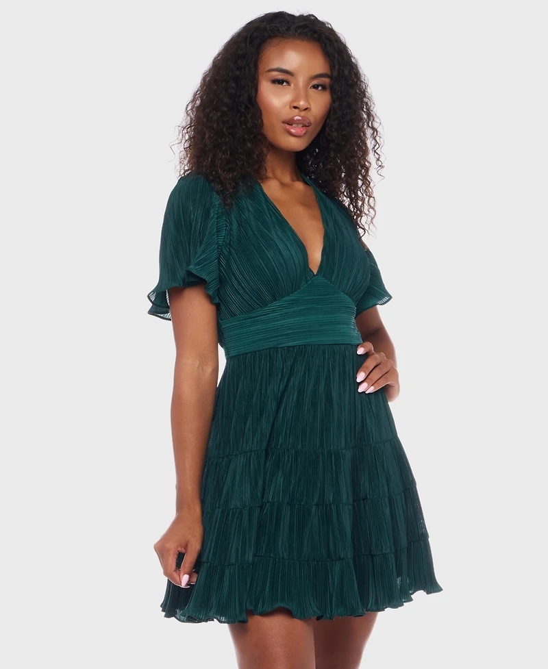 B Darlin Juniors' Bodre Ruffle-Sleeve Tiered Mini Dress