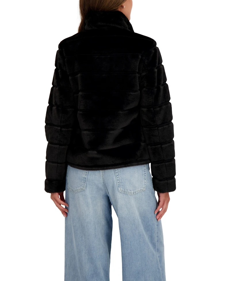 Sebby Collection Women's Grooved Short Faux Fur Jacket