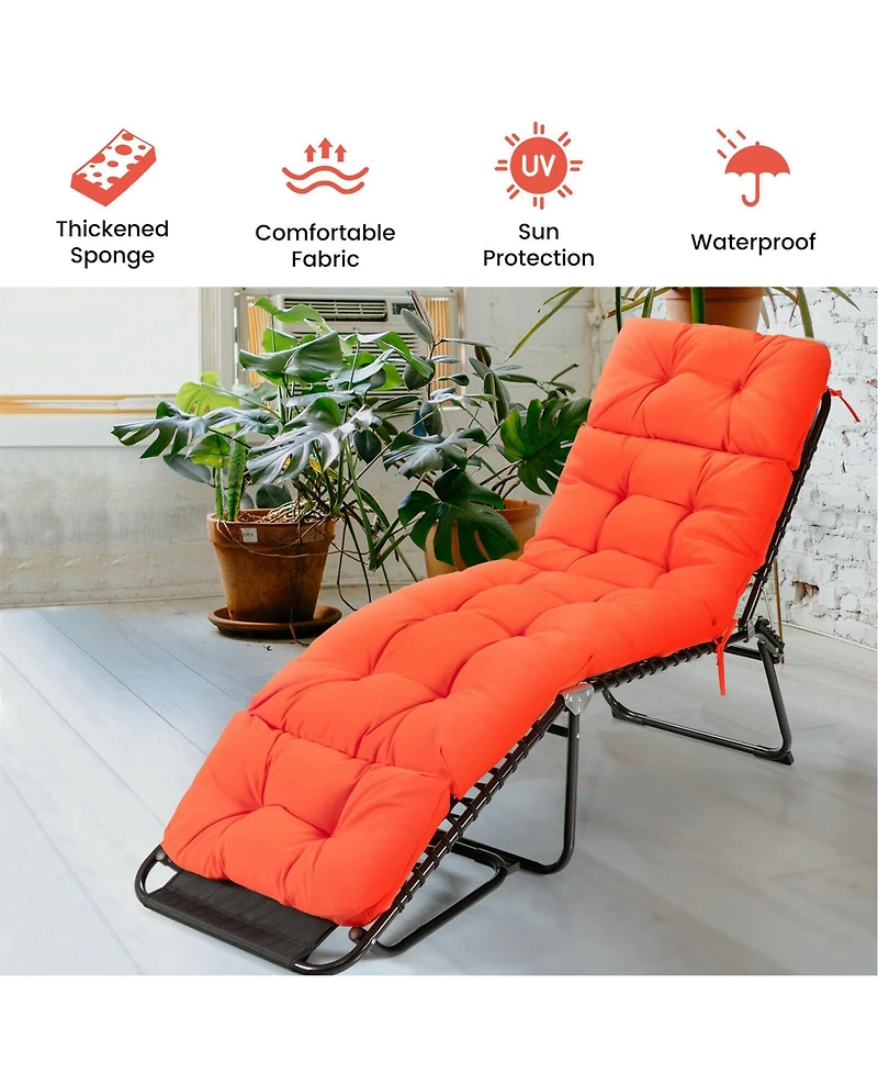 Gymax 73-inch Chaise Lounge Cushion Thickened Recliner Cushion w/ 4 String Ties