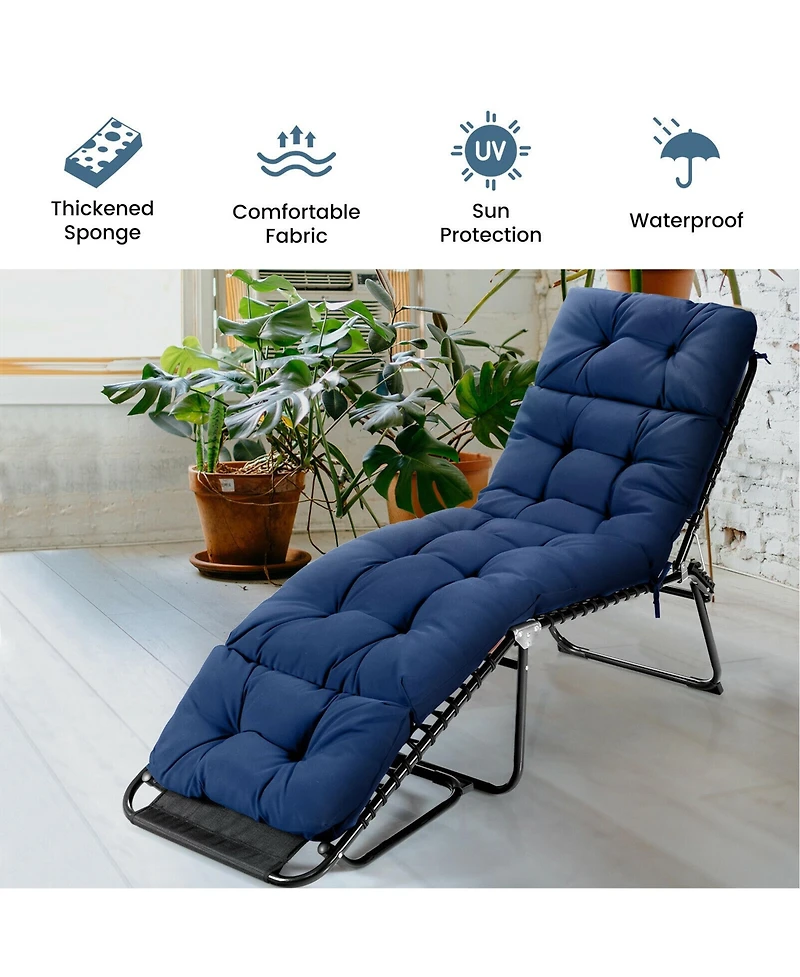Gymax 73-inch Chaise Lounge Cushion Thickened Recliner w/ 4 String Ties