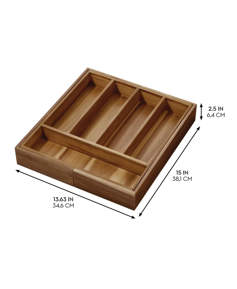 iDesign Expandable Acacia Wood Cutlery Drawer Organizer -Natural