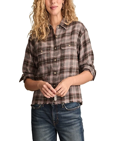 Lucky Brand Women's Plaid Cotton Flannel Button-Front Shirt