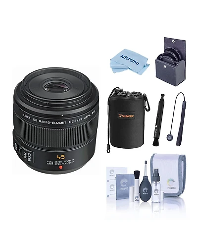 Panasonic Lumix G Leica Dg Macro-Elmarit 45mm f/2.8 Aspherical Lens for Micro Four Thirds, Bundle with Lens Pouch, 46mm Filter Kit, Cleaning Kit, Lens