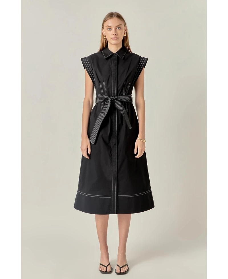 English Factory Women's Contrast Stitch Shirt Midi Dress