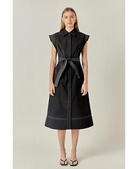 English Factory Women's Contrast Stitch Shirt Midi Dress