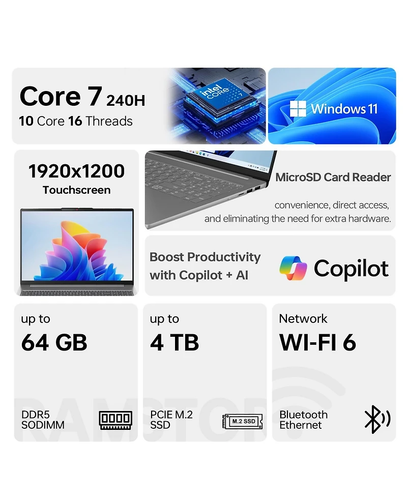 Lenovo IdeaPad Slim 5 16" Premium Traditional Laptop Intel Core 7 240H 16GB Ram Intel Graphics 512GB Ssd Storage Windows 11 Home Wuxga 60Hz