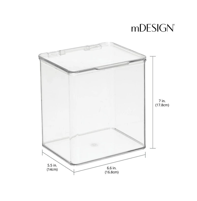 mDesign Plastic Bathroom Stacking Organizer Box with Hinged Lid, 8 Pack, Clear