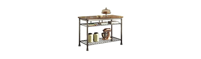 Slickblue Classic French Style Hardwood Butcher Block Top Metal Kitchen Utility Table