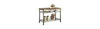 Slickblue Classic French Style Hardwood Butcher Block Top Metal Kitchen Utility Table