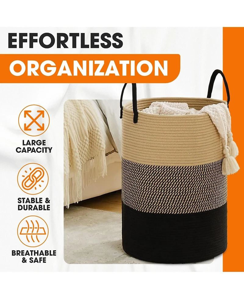 Cheer Collection Large Laundry Hamper (15" x 19.7") - 3 Tone Black/Gray/Tan