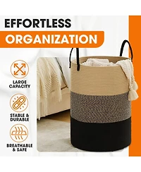 Cheer Collection Large Laundry Hamper (15" x 19.7") - 3 Tone Black/Gray/Tan