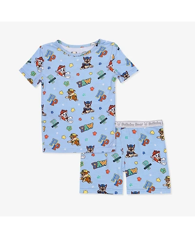 Bellabu Bear Kids Unisex Paw Patrol: Varsity Blue 2-Piece Short Sleeve & Shorts Pajama Set