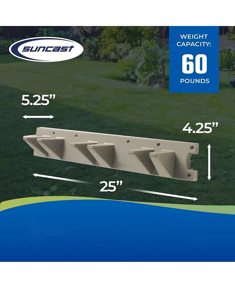Suncast 2 Foot Wall Mount Long Handled Garden Tool Hanger Organizer (2 pack)