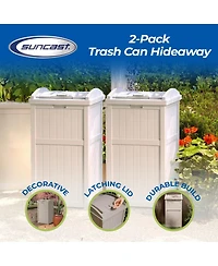 Suncast 30-33 Gallon Deck Patio Resin Garbage Trash Can Hideaway, Taupe (2 Pack)