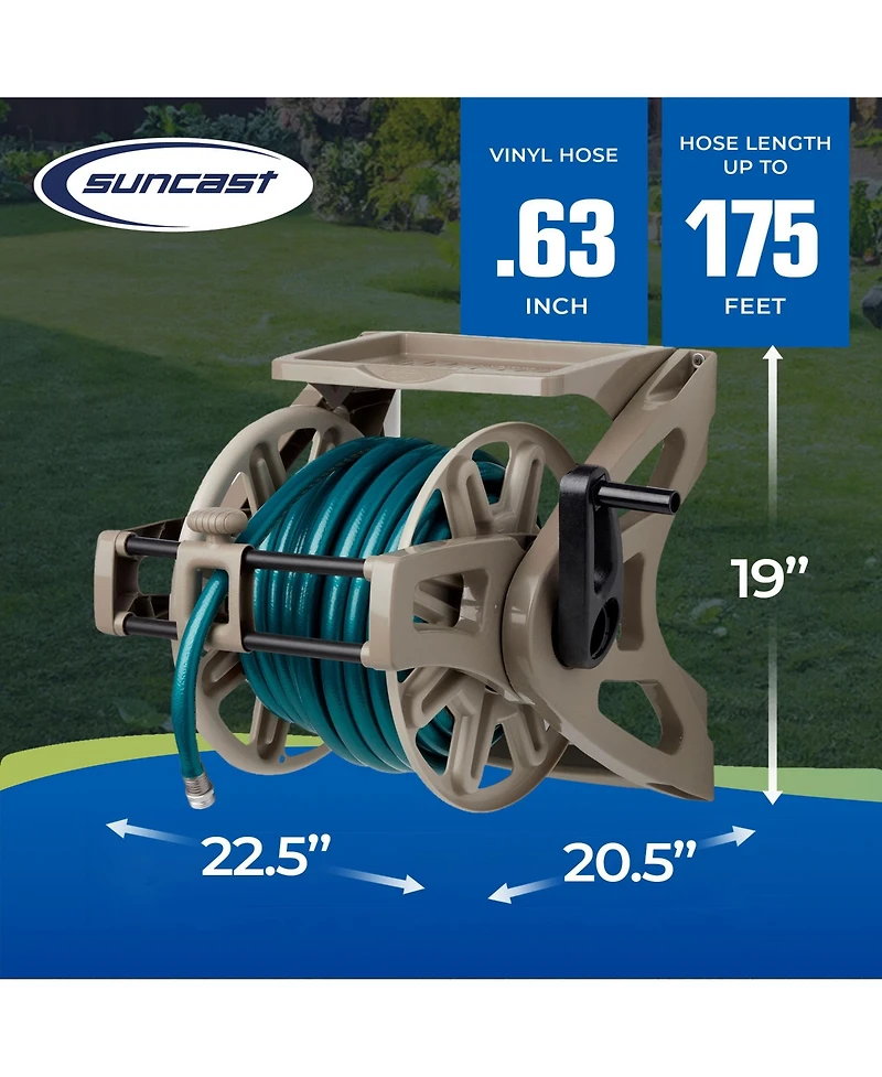 Suncast Slide Trak Hose Handler Wall Mounted 175' Garden Hose Reel, Reel Only