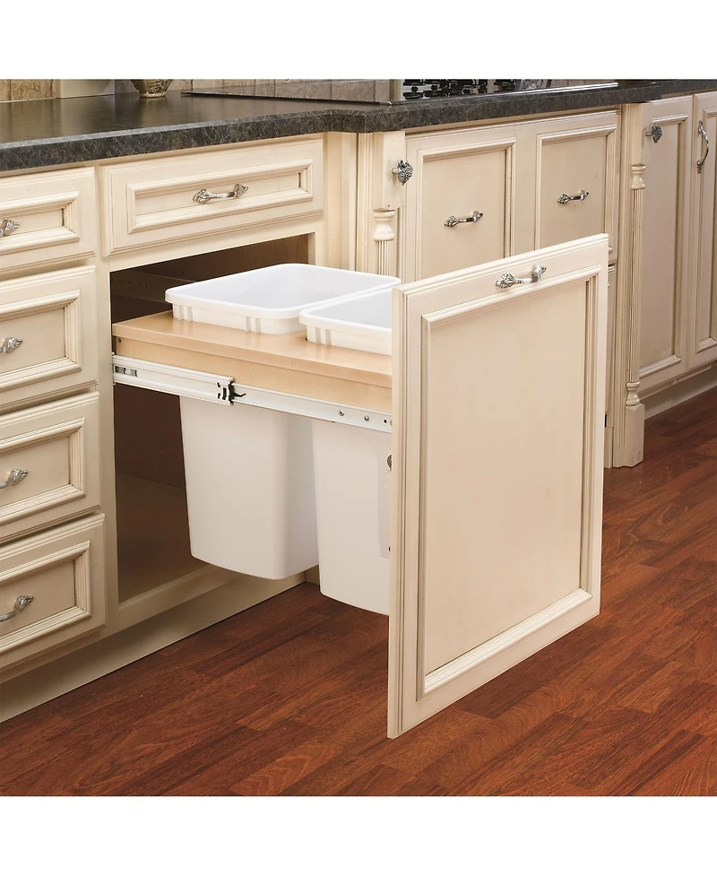 Rev-a-Shelf Double Pullout Top Mount Trash Can 35 qt., White, 4WCTM-21DM2-162