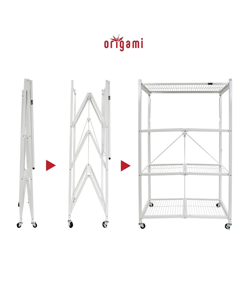 Origami Wheeled 4-Shelf Folding Steel Wire Shelving, White (21" x 36" x 60")