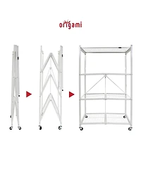 Origami Wheeled 4-Shelf Folding Steel Wire Shelving, White (21" x 36" x 60")