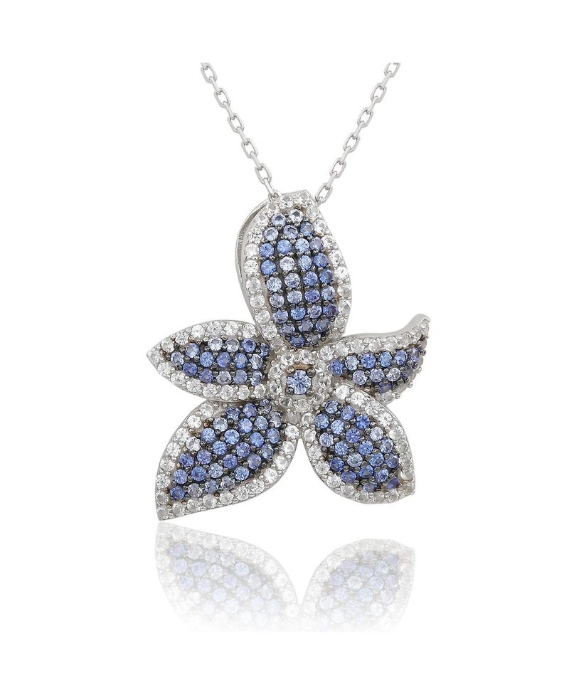 Suzy Levian Sterling Silver Sapphire & Created White Flower Pendant