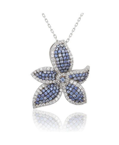 Suzy Levian Sterling Silver Sapphire & Created White Flower Pendant