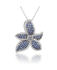 Suzy Levian Sterling Silver Sapphire & Created White Flower Pendant