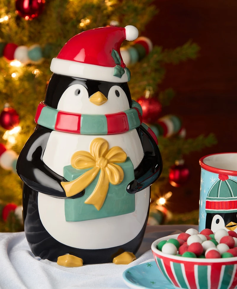 Certified International Christmas Whimsy Penguin 3-d Cookie Jar
