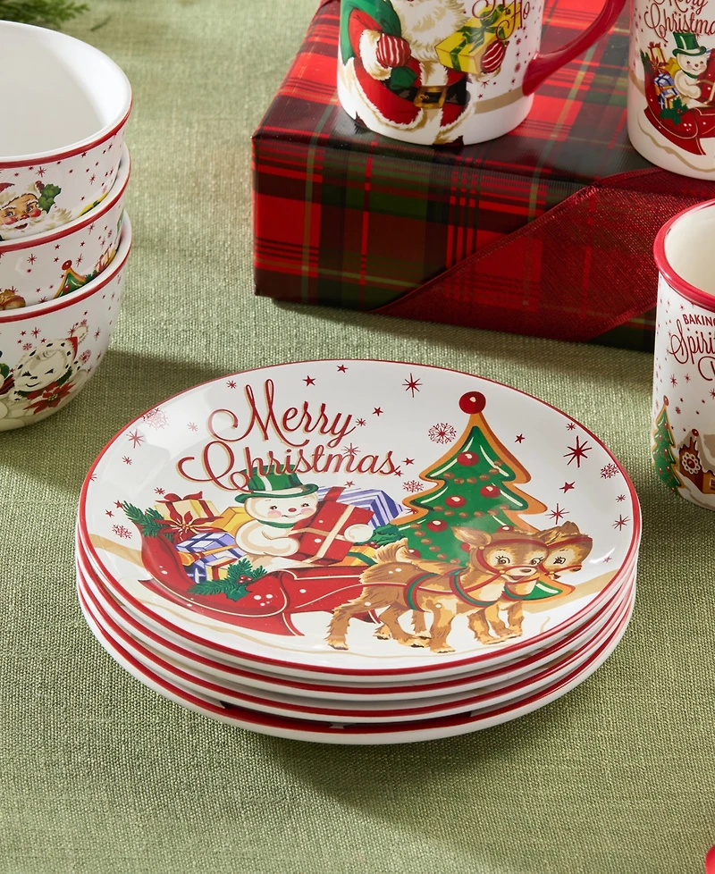 Certified International Santa's Retro Christmas Dessert Plates, Set of 4