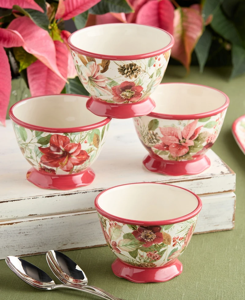 Certified International Winter Blooms Ice Cream Bowls, Set of 4