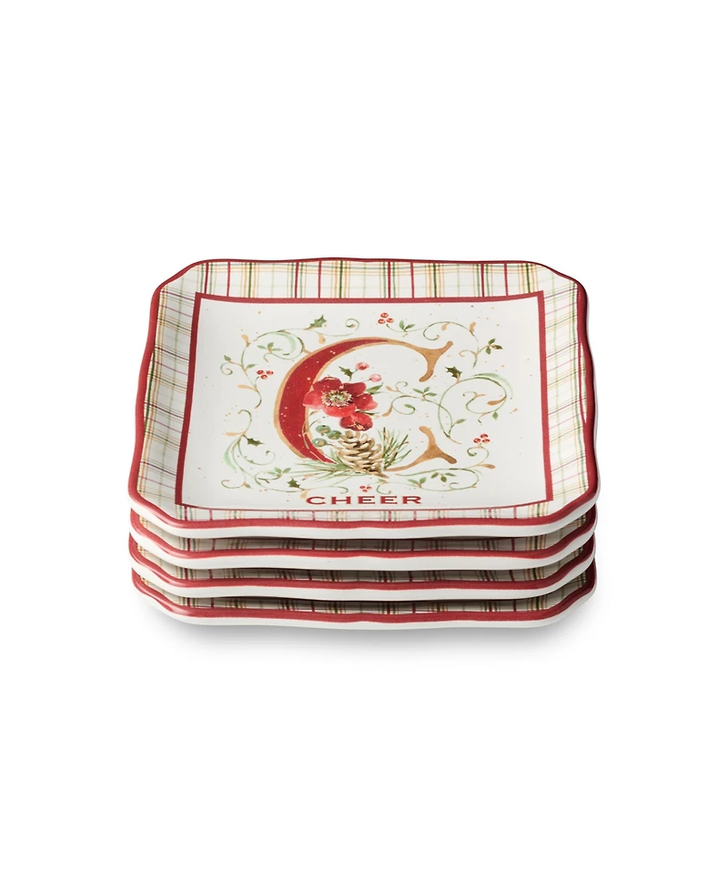 Certified International Winter Blooms Canape Plates, Set of 4