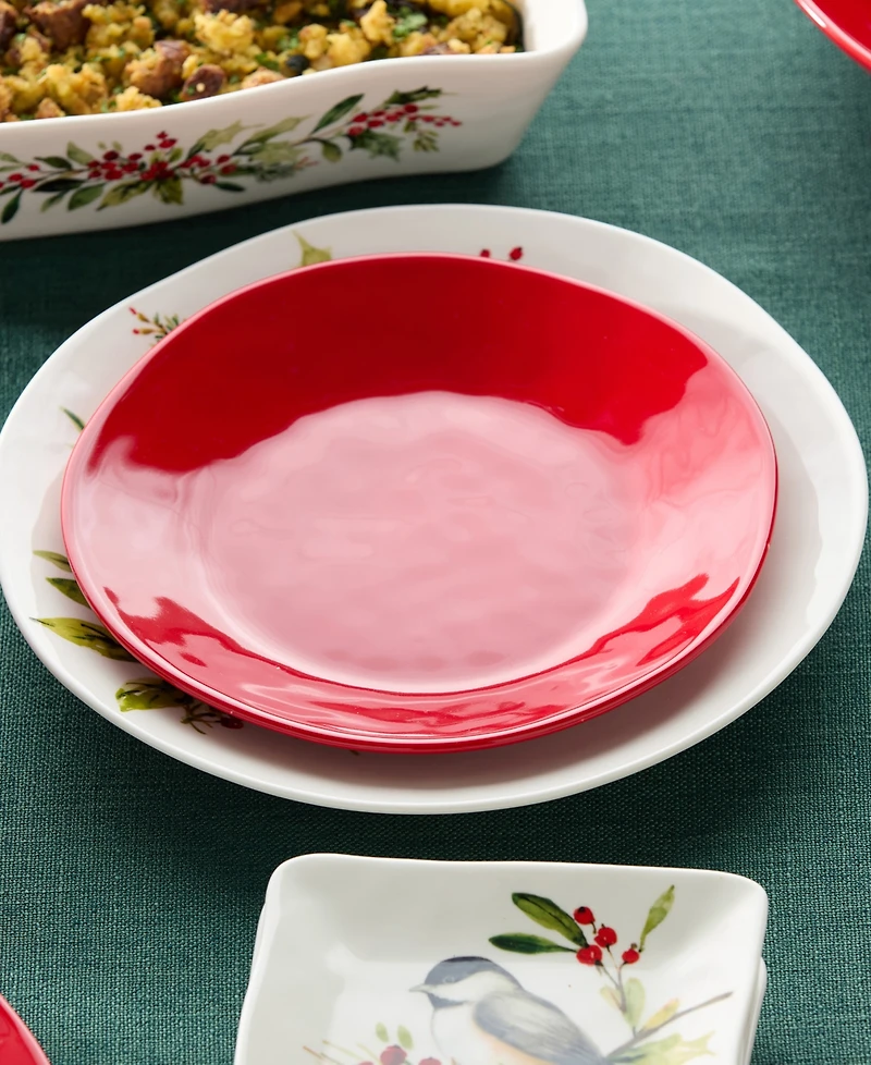 Certified International Berry Red Christmas Dessert Plates, Set of 4