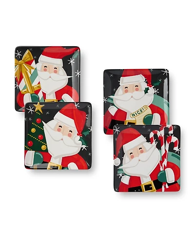 Certified International Christmas Whimsy Santa Dessert Plates, Set of 4