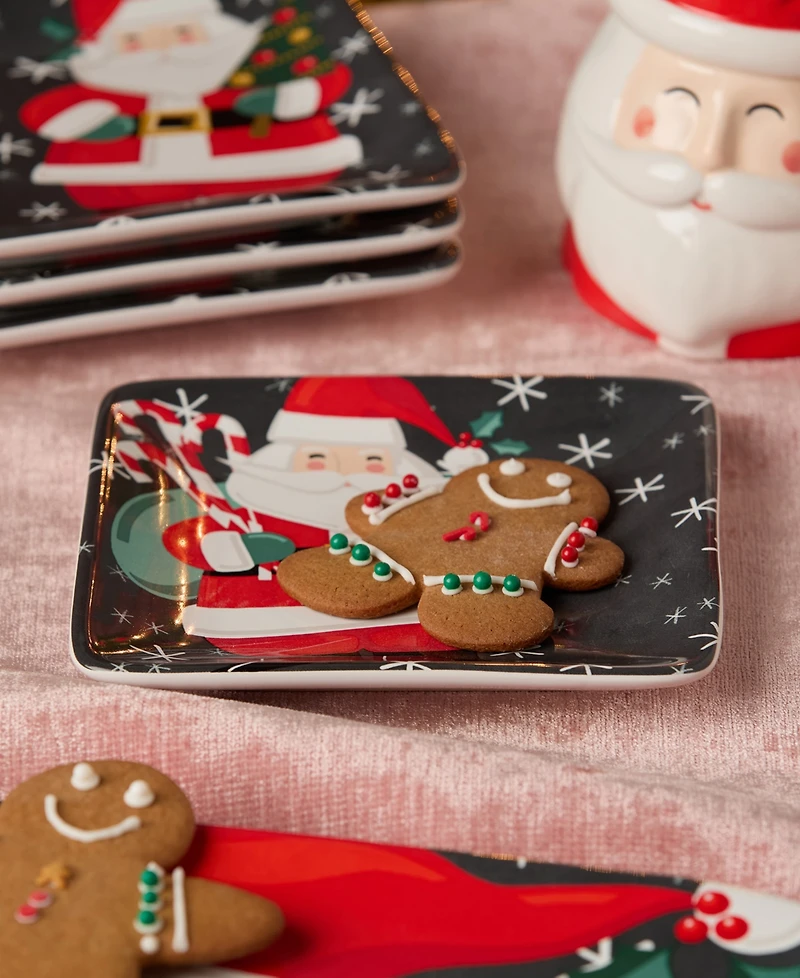 Certified International Christmas Whimsy Santa Canape Plates, Set of 4