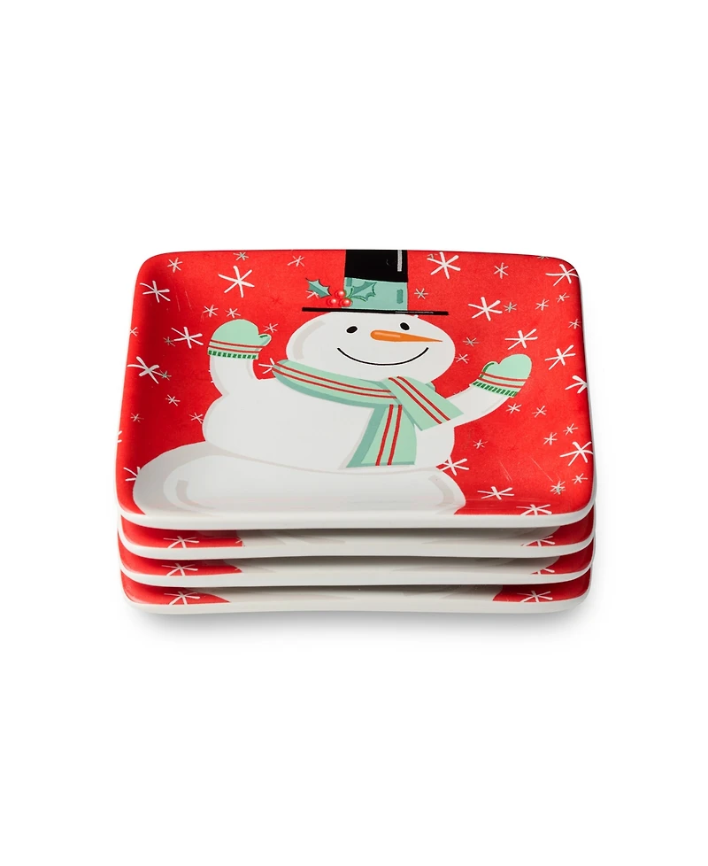 Certified International Christmas Whimsy Snowman Canape Plates, Set of 4