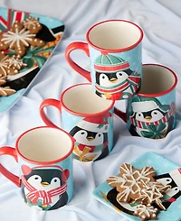 Certified International Christmas Whimsy Penguin Mugs, Set of 4