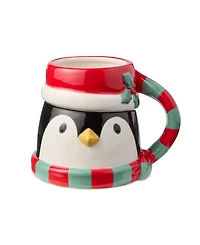 Certified International Christmas Whimsy Penguin 3-d Mugs, Set of 4