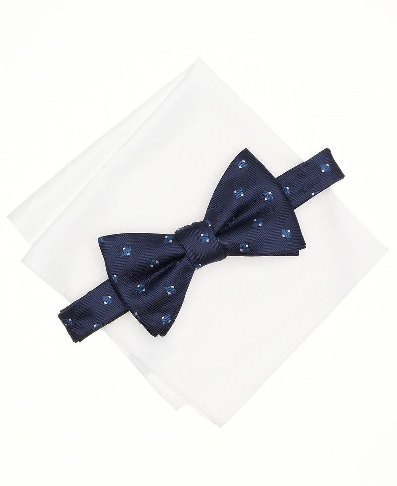 Alfani Men's Mini-Pattern Bow Tie & Solid Pocket Square Set