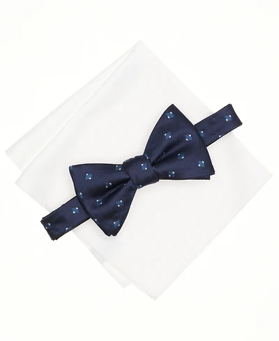 Alfani Men's Mini-Pattern Bow Tie & Solid Pocket Square Set